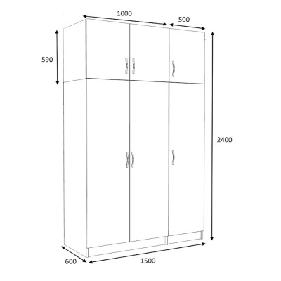 Ντουλάπα ρούχων Art Maison Fuga τρίφυλλη με πατάρι χρώμα φυσικό οξιάς 150x60x240εκ.