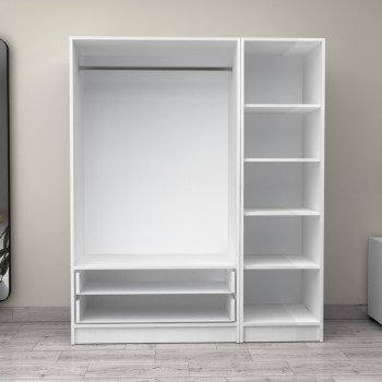 Ντουλάπα ρούχων Art Maison Fugetsu τρίφυλλη με συρτάρια χρώμα λευκό 150x60x181εκ.