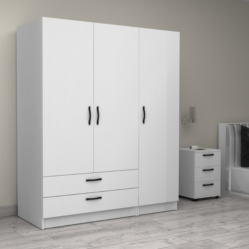 Ντουλάπα ρούχων Art Maison Fugetsu τρίφυλλη με συρτάρια χρώμα λευκό 150x60x181εκ.