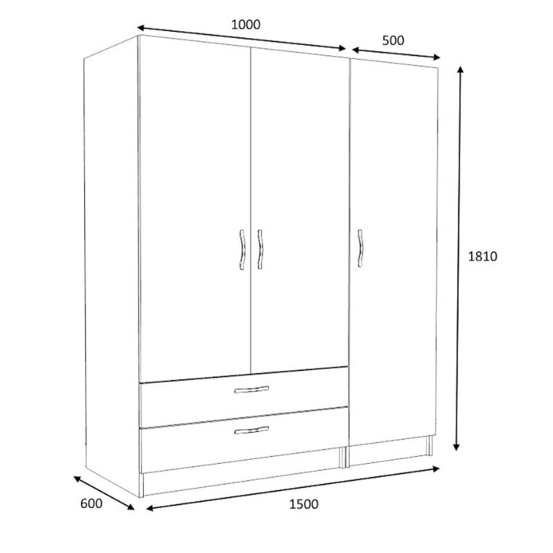 Ντουλάπα ρούχων Art Maison Fugetsu τρίφυλλη με συρτάρια χρώμα λευκό 150x60x181εκ.