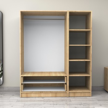 Ντουλάπα ρούχων Art Maison Fugetsu τρίφυλλη με συρτάρια χρώμα φυσικό οξιάς 150x60x181εκ.