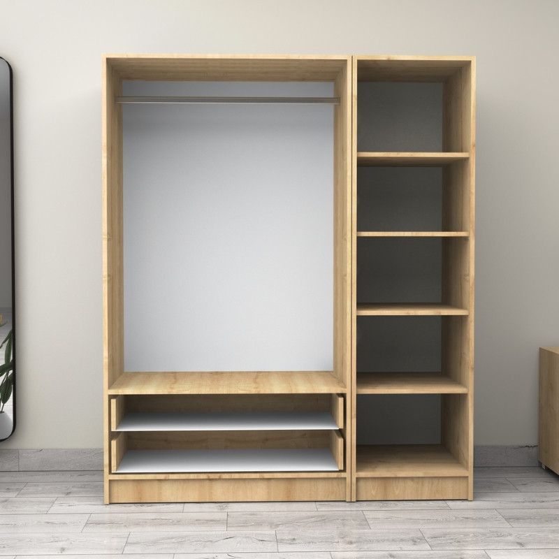 Ντουλάπα ρούχων Art Maison Fugetsu τρίφυλλη με συρτάρια χρώμα φυσικό οξιάς 150x60x181εκ.