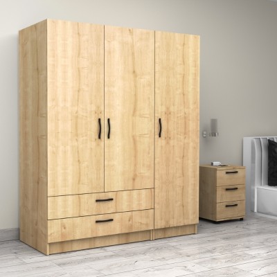 Ντουλάπα ρούχων Art Maison Fugetsu τρίφυλλη με συρτάρια χρώμα φυσικό οξιάς 150x60x181εκ.