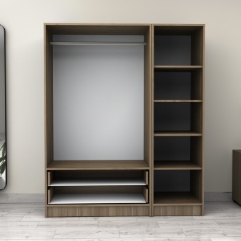 Ντουλάπα ρούχων Art Maison Fugetsu τρίφυλλη με συρτάρια χρώμα καρυδί 150x60x181εκ.