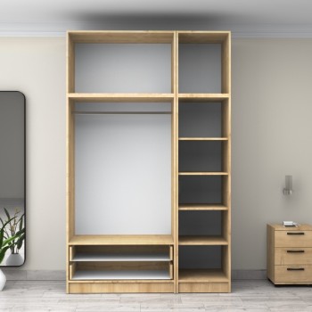 Ντουλάπα ρούχων Art Maison Omusubi τρίφυλλη με πατάρι και συρτάρια χρώμα φυσικό οξιάς 150x60x240εκ.