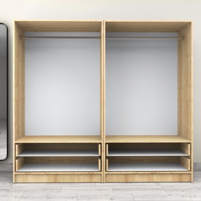 Ντουλάπα ρούχων Art Maison Fukurou τετράφυλλη με συρτάρια χρώμα φυσικό οξιάς 200x60x181εκ.