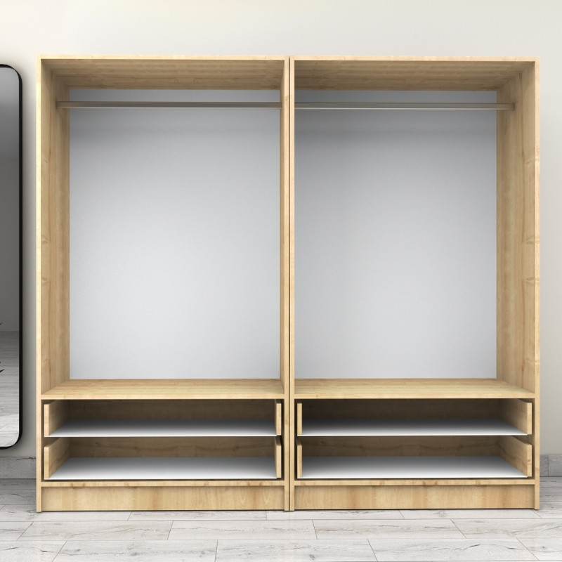 Ντουλάπα ρούχων Art Maison Fukurou τετράφυλλη με συρτάρια χρώμα φυσικό οξιάς 200x60x181εκ.