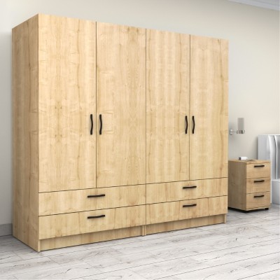 Ντουλάπα ρούχων Art Maison Fukurou τετράφυλλη με συρτάρια χρώμα φυσικό οξιάς 200x60x181εκ.