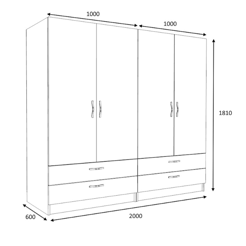 Ντουλάπα ρούχων Art Maison Fukurou τετράφυλλη με συρτάρια χρώμα φυσικό οξιάς 200x60x181εκ.
