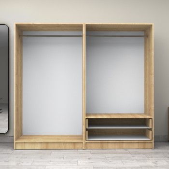 Ντουλάπα ρούχων Art Maison Gambia τετράφυλλη με συρτάρια χρώμα φυσικό οξιάς 200x60x181εκ.