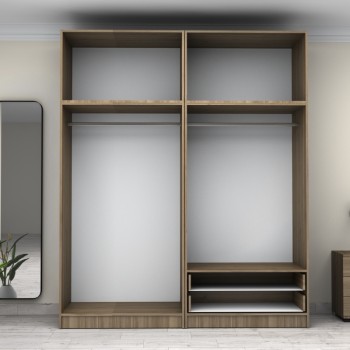 Ντουλάπα ρούχων Art Maison Gancho τετράφυλλη με πατάρι και συρτάρια χρώμα καρυδί 200x60x240εκ.