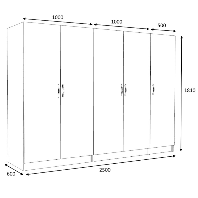 Ντουλάπα ρούχων Art Maison Furika πεντάφυλλη χρώμα λευκό 250x60x181εκ.
