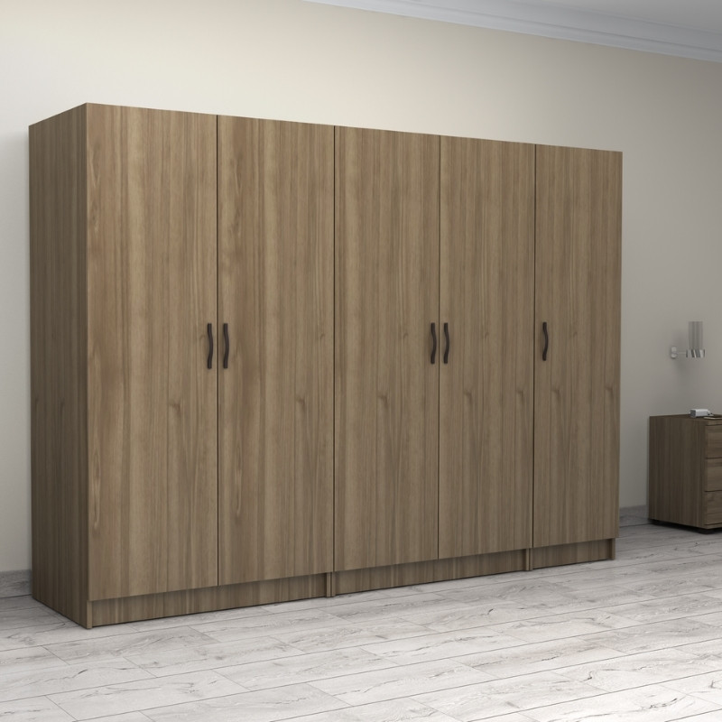 Ντουλάπα ρούχων Art Maison Furika πεντάφυλλη χρώμα καρυδί 250x60x181εκ.