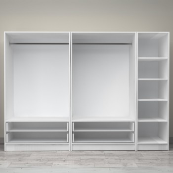 Ντουλάπα ρούχων Art Maison Gally πεντάφυλλη με συρτάρια χρώμα λευκό 250x60x181εκ.