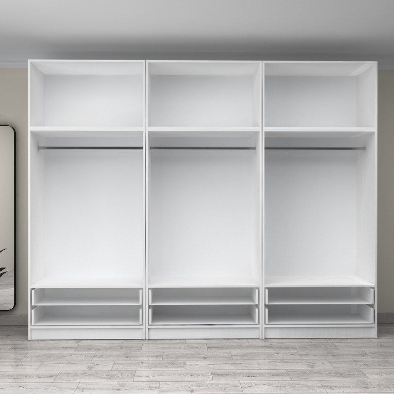 Ντουλάπα ρούχων Art Maison Galdino εξάφυλλη με πατάρι και συρτάρια χρώμα λευκό 300x60x240εκ.