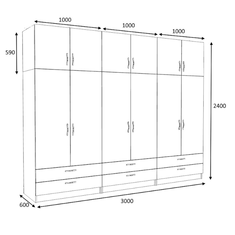 Ντουλάπα ρούχων Art Maison Galdino εξάφυλλη με πατάρι και συρτάρια χρώμα λευκό 300x60x240εκ.