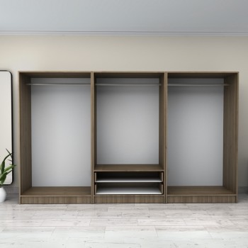 Ντουλάπα ρούχων Art Maison Gangaru εξάφυλλη με συρτάρια χρώμα καρυδί 300x60x181εκ.