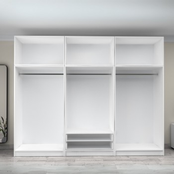 Ντουλάπα ρούχων Art Maison Ganzui εξάφυλλη με πατάρι και συρτάρια χρώμα λευκό 300x60x240εκ.