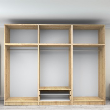 Ντουλάπα ρούχων Art Maison Ganzui εξάφυλλη με πατάρι και συρτάρια χρώμα φυσικό οξιάς 300x60x240εκ.