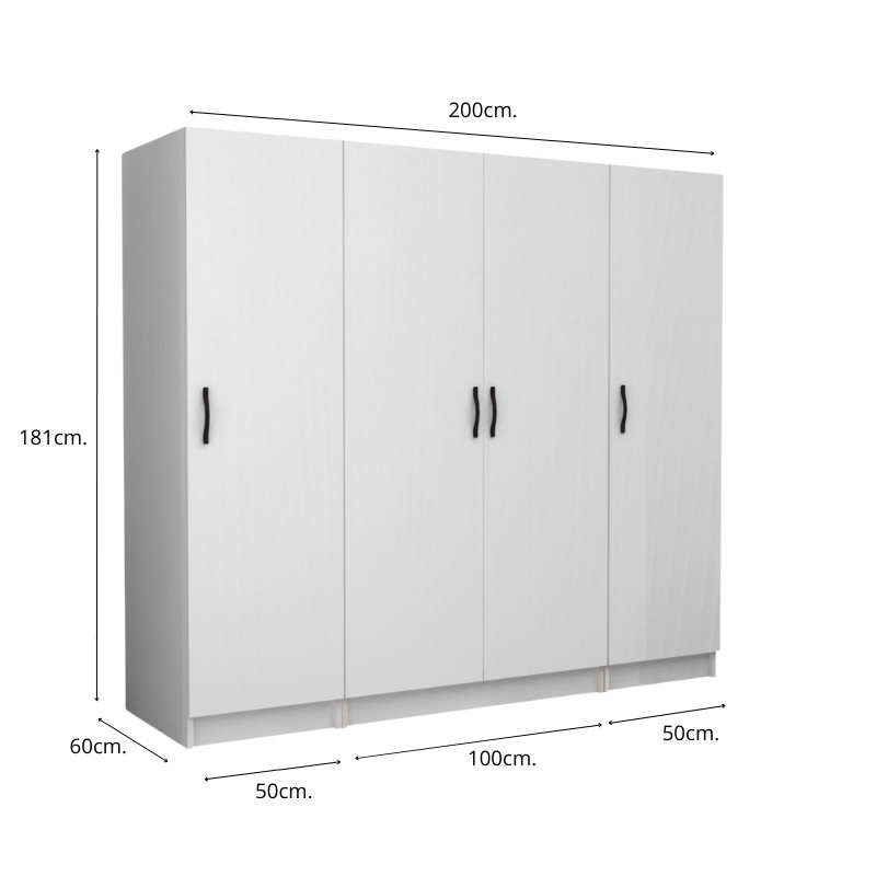 Ντουλάπα ρούχων Art Maison Furrari τετράφυλλη χρώμα λευκό 200x60x181εκ.