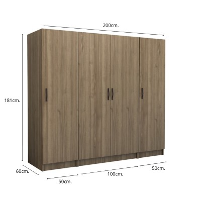 Ντουλάπα ρούχων Art Maison Furrari τετράφυλλη χρώμα καρυδί 200x60x181εκ.