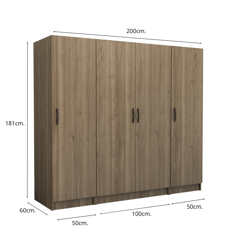 Ντουλάπα ρούχων Art Maison Furrari τετράφυλλη χρώμα καρυδί 200x60x181εκ.