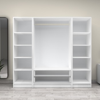 Ντουλάπα ρούχων Art Maison Gambo τετράφυλλη με συρτάρια χρώμα λευκό 200x60x181εκ.