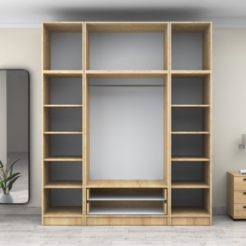 Ντουλάπα ρούχων Art Maison Gancho τετράφυλλη με πατάρι και συρτάρια χρώμα φυσικό οξιάς 200x60x240εκ.