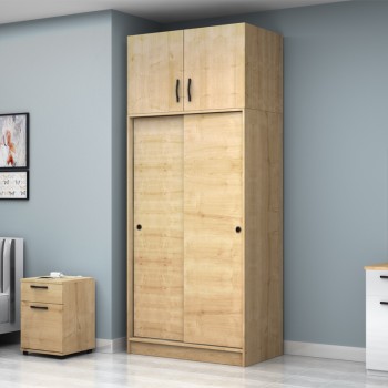 Ντουλάπα ρούχων Art Maison Farul δίφυλλη συρόμενη με πατάρι χρώμα φυσικό οξιάς 100x60x240εκ.