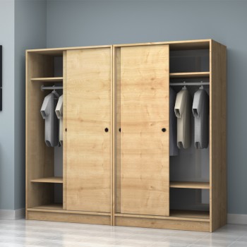 Ντουλάπα ρούχων Art Maison Dedenne τετράφυλλη συρόμενη χρώμα φυσικό οξιάς 200x60x181εκ.