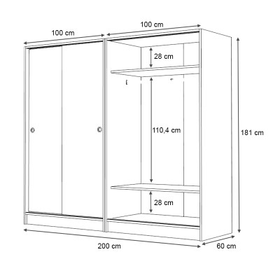 Ντουλάπα ρούχων Art Maison Dedenne τετράφυλλη συρόμενη χρώμα γκρι σκυροδέματος 200x60x181εκ.