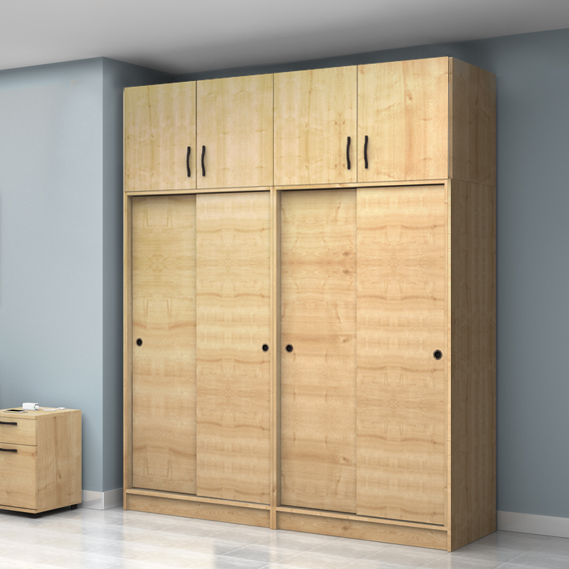 Ντουλάπα ρούχων Art Maison Bock τετράφυλλη συρόμενη με πατάρι χρώμα φυσικό οξιάς 200x60x240εκ.