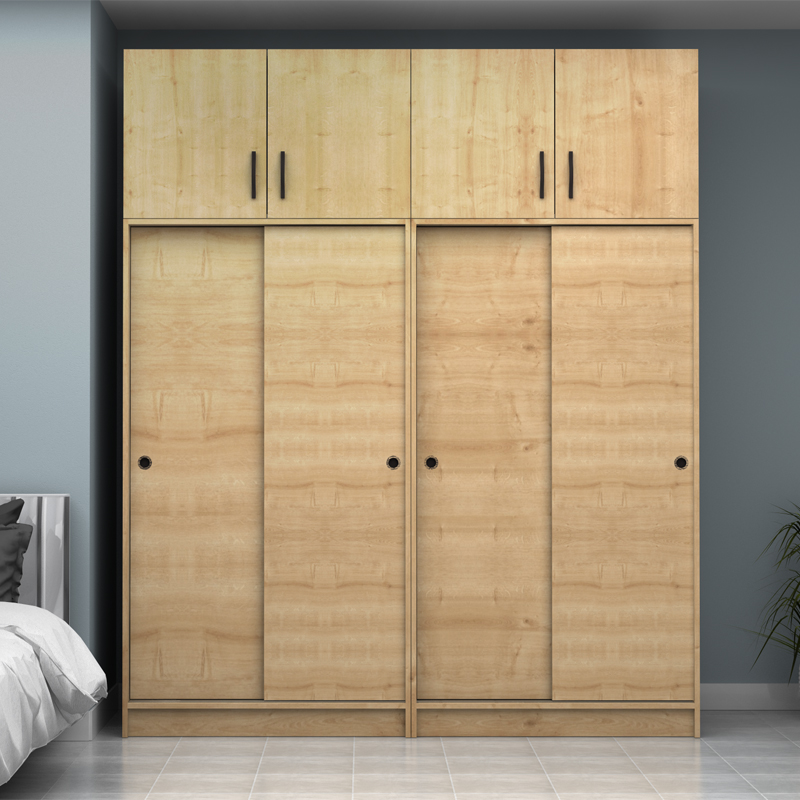 Ντουλάπα ρούχων Art Maison Bock τετράφυλλη συρόμενη με πατάρι χρώμα φυσικό οξιάς 200x60x240εκ.