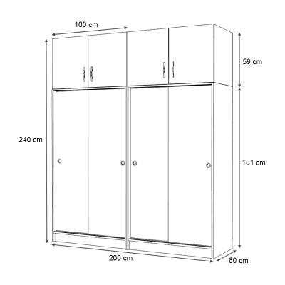 Ντουλάπα ρούχων Art Maison Bock τετράφυλλη συρόμενη με πατάρι χρώμα φυσικό οξιάς 200x60x240εκ.