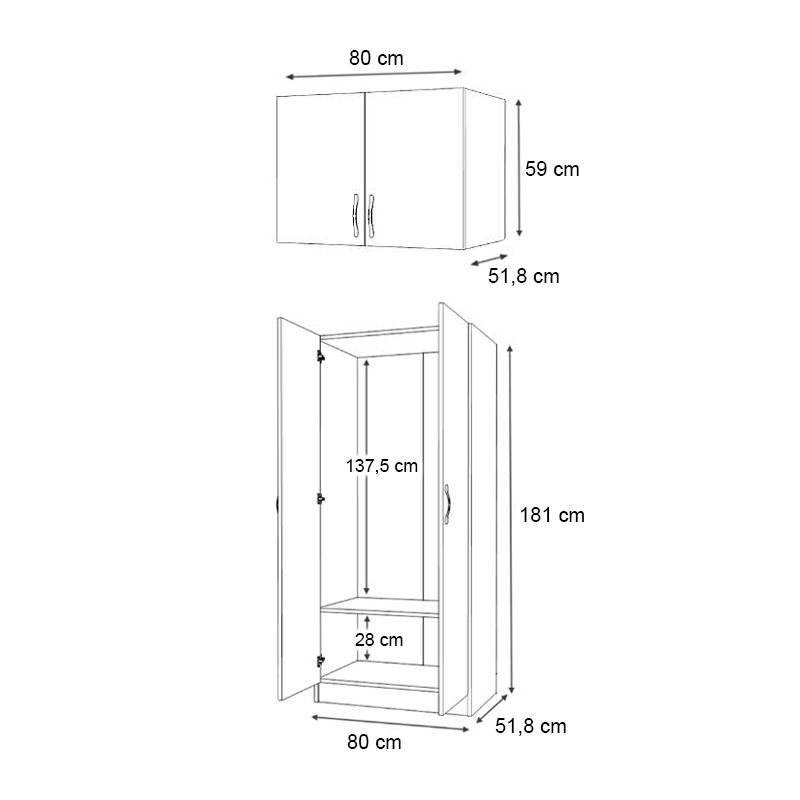 Ντουλάπα ρούχων Art Maison Eiri δίφυλλη με πατάρι χρώμα φυσικό οξιάς 80x51,8x240εκ.