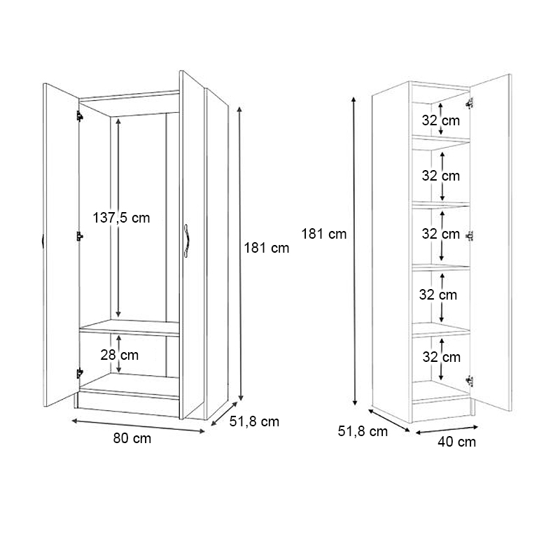 Ντουλάπα ρούχων Art Maison Epoida τρίφυλλη χρώμα φυσικό οξιάς 120x51,8x181εκ.