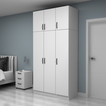 Ντουλάπα ρούχων Art Maison Estrid τρίφυλλη με πατάρι χρώμα λευκό 120x51,8x240εκ.