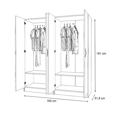 Ντουλάπα ρούχων Art Maison Eikon τετράφυλλη χρώμα λευκό 160x51,8x181εκ.
