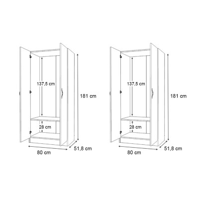 Ντουλάπα ρούχων Art Maison Eikon τετράφυλλη χρώμα λευκό 160x51,8x181εκ.