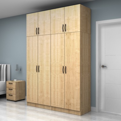 Ντουλάπα ρούχων Art Maison Enel τετράφυλλη με πατάρι χρώμα φυσικό οξιάς 160x51,8x240εκ.