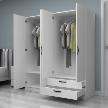 Ντουλάπα ρούχων Art Maison Egana τετράφυλλη με συρτάρια χρώμα λευκό 160x51,8x181εκ.