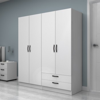 Ντουλάπα ρούχων Art Maison Egana τετράφυλλη με συρτάρια χρώμα λευκό 160x51,8x181εκ.