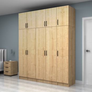 Ντουλάπα ρούχων Art Maison Ettara πεντάφυλλη με πατάρι χρώμα φυσικό οξιάς 200x51,8x240εκ.