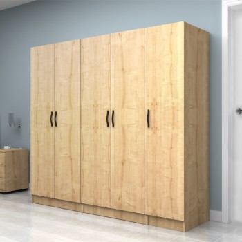 Ντουλάπα ρούχων Art Maison Bree πεντάφυλλη χρώμα φυσικό οξιάς 200x51,8x181εκ.