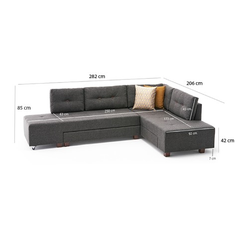 Γωνιακός καναπές - κρεβάτι δεξιά γωνία Art Maison Κρήτη - Charcoal (280x206x85εκ.)