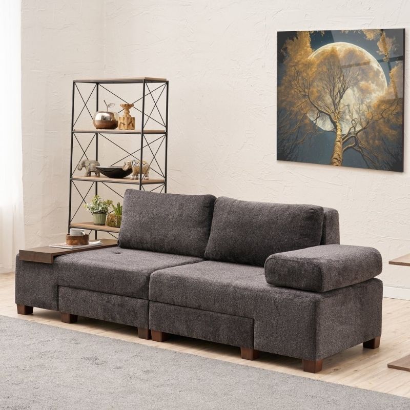 Καναπές - κρεβάτι πολυμορφικός Art Maison Copper τριθέσιος υφασμάτινος χρώμα ανθρακί 233x93x83εκ.