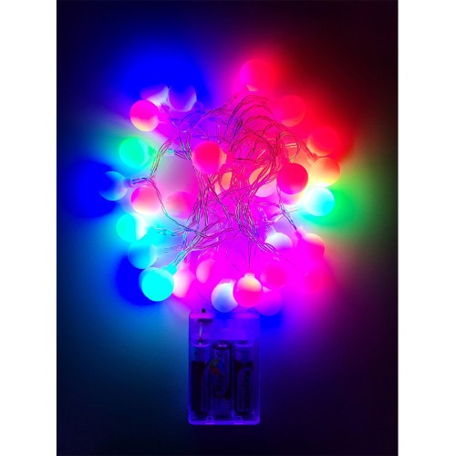 Χριστουγεννιάτικα φωτάκια μπαταρίας led 30L πολύχρωμα με λευκές μπάλες και flash