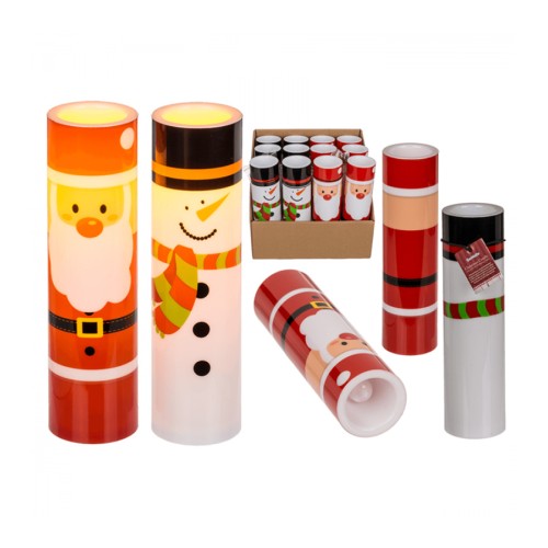 Χριστουγεννιάτικο διακοσμητικό κερί με παραστάσεις Άγιος Βασίλης/χιονάνθρωπος φωτιζόμενο