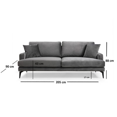 Καναπές Τριθέσιος Art Maison Austria - Charcoal Black (205x90x88εκ)