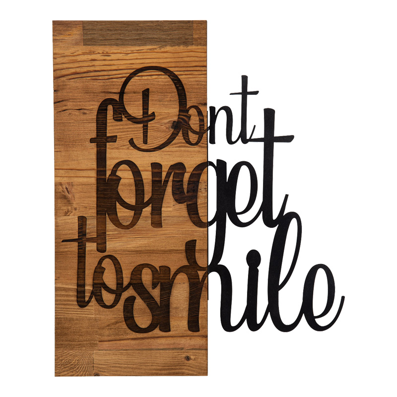 Διακοσμητικό τοίχου Art Maison Smile ξύλο πεύκου σε φυσική απόχρωση με μαύρο μέταλλο 47x3x58εκ